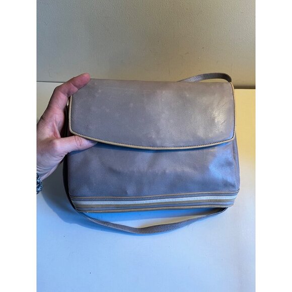 1970s BALLY of Switzerland GUC Leather Crossbody Messenger Flap Bag Gray Italy - Picture 2 of 9